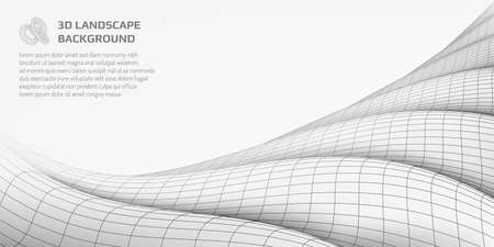 Virtual landscape with 3D lines and waves.のイラスト素材