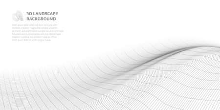 Virtual landscape with 3D lines and waves.のイラスト素材