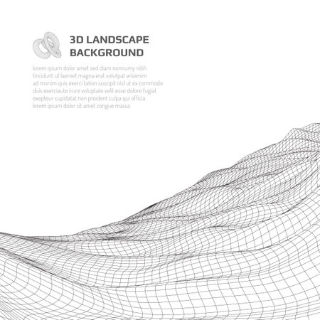 Virtual landscape with 3D lines and waves.のイラスト素材