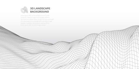 Virtual landscape with 3D lines and waves.のイラスト素材