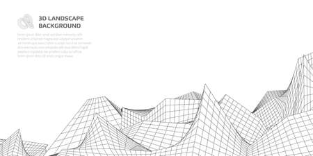 Virtual landscape with 3D lines and waves.のイラスト素材