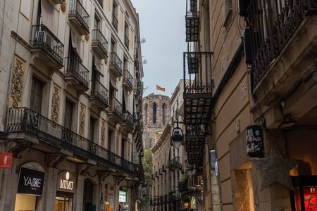 Scenic Barcelona Gothic Quarter vista on an overcast dayのeditorial素材