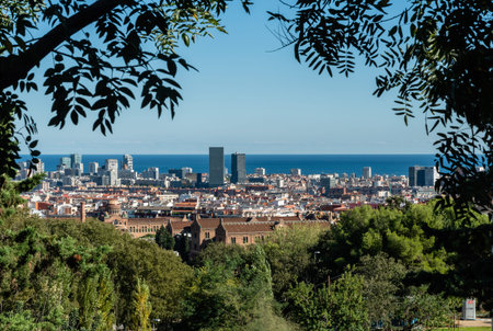 Scenic panoramic aerial Barcelona vista, Catalonia