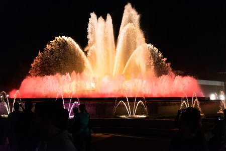 Beautiful Magic Fountain vista at night, Barcelona, Catalonia