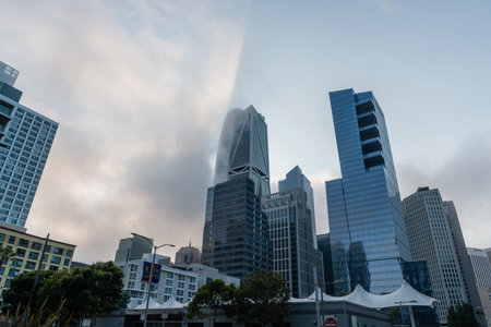 Scenic San Francisco downtown vista at sunset, California