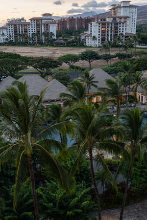 Beautiful west Oahu vista at sunset, Hawaiiの写真素材