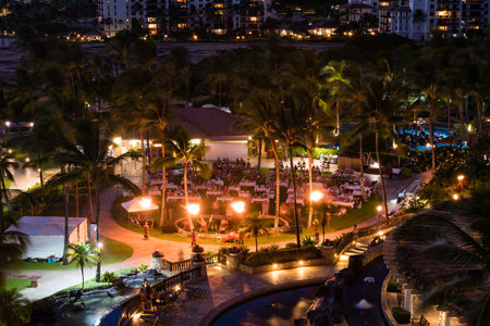 Luau and a fire dance performance at a resort on Oahu, Hawaiiのeditorial素材