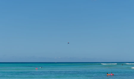 Scenic Waikiki beach vista on a beautiful sunny day, Oahu, Hawaiiのeditorial素材