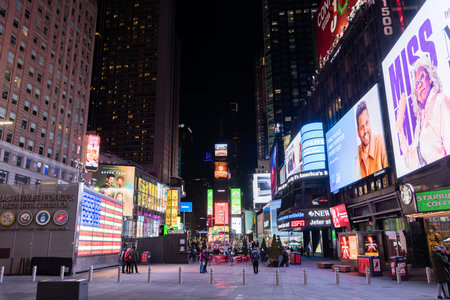 Panoramic Time Square vista at night, Manhattan, New York