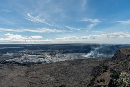 Scenic Kilauea Crater vista, Volcanoes National Park, Big Island of Hawaiiの写真素材