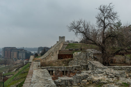 Scenic Belgrade fortress ruins vista in winter, Serbiaの写真素材