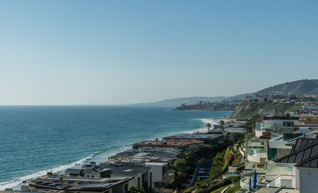 Scenic aerial Strands Beach vista in the summer, Dana Point, Orange County, Southern Californiaの写真素材