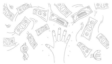 Concept Doodle Illustration of Loosing and Handのイラスト素材