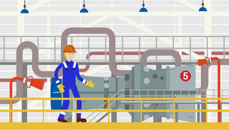 Flat Illustration of Worker Doing Gas Turbines Maintenance Industry Installations power.のイラスト素材