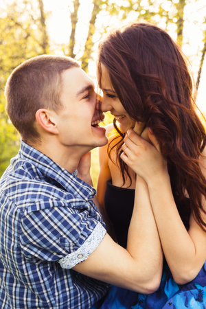 happy young couple in love outdoor in spring