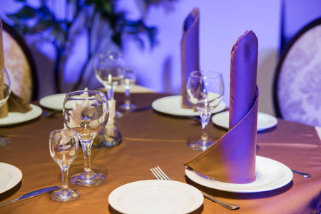 Empty glasses in restaurant staying on table
