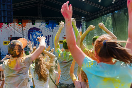GRODNO, BELARUS - May 28, 2016: The annual holi festival of colors ColorFest in Grodno, Belarus