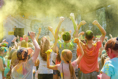 GRODNO, BELARUS - May 28, 2016: The annual holi festival of colors ColorFest in Grodno, Belarus