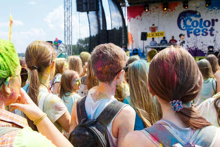 GRODNO, BELARUS - May 28, 2016: The annual holi festival of colors ColorFest in Grodno, Belarusのeditorial素材