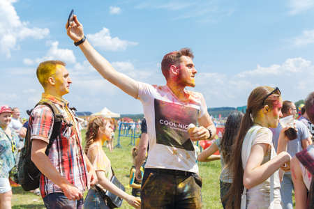 GRODNO, BELARUS - May 28, 2016: The annual holi festival of colors ColorFest in Grodno, Belarusのeditorial素材