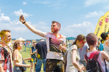 GRODNO, BELARUS - May 28, 2016: The annual holi festival of colors ColorFest in Grodno, Belarus