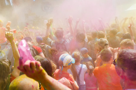 GRODNO, BELARUS - May 28, 2016: The annual holi festival of colors ColorFest in Grodno, Belarus