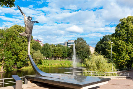 RIGA, LATVIA - 16 JULY, 2016: Monument to the famous ballet dancer Maris Liepa. The first monument in honor of dance in Latvia. July 16, 2016のeditorial素材