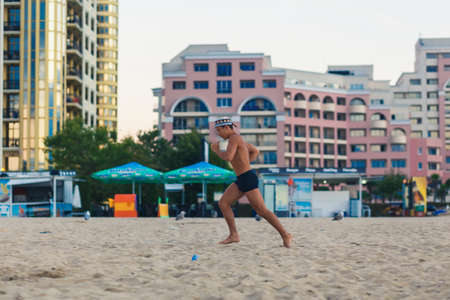 NESSEBAR, BULGARIA - SEP 02: Man Running Outdoors on morning beach in Nessebar, Bulgaria at September 02, 2016のeditorial素材
