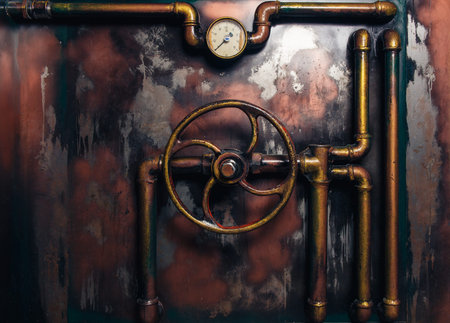 background vintage steampunk from steam pipes and pressure gauge