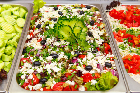 Salad selection in a hotel restaurant in Bulgariaの写真素材