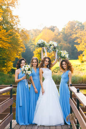 Bride with bridesmaidsの写真素材