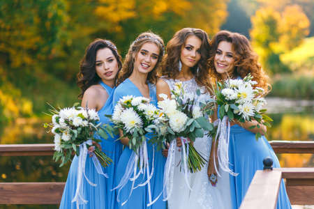 Bride with bridesmaidsの写真素材