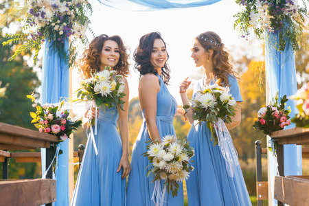 Bridesmaids in parkの写真素材