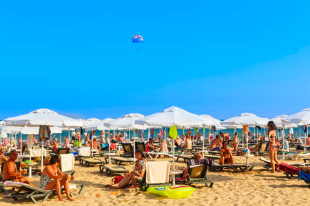 Beach with tourists in summer in Nessebar, Bulgariaのeditorial素材