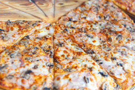 Delicious classic italian Pizza sell in street pizzeriaの写真素材