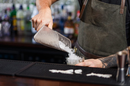 The bartender making cocktail Mojito in a nightclub barの写真素材
