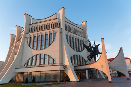 GRODNO, BELARUS - SEPTEMBER 29, 2015: Grodno regional drama theatre in sunset lightのeditorial素材