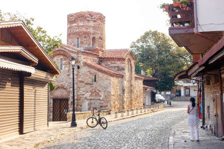 Nessebar, Bulgaria - August 30, 2016: Morning street near by Church of St. John the Baptist in the old town of Nessebarのeditorial素材