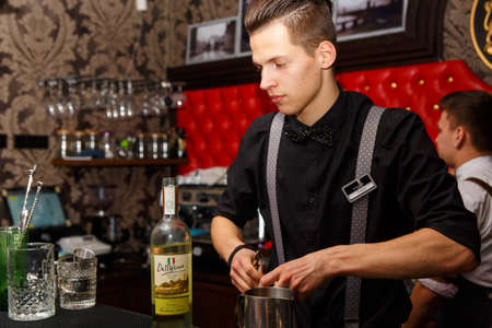 Grodno, Belarus - May 06, 2017: The bartender working in the London barのeditorial素材
