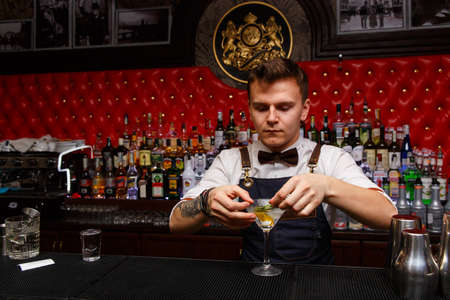 Grodno, Belarus - May 06, 2017: The bartender working in the London barのeditorial素材