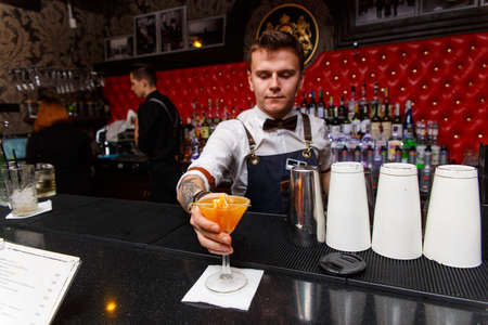 Grodno, Belarus - May 06, 2017: The bartender working in the London barのeditorial素材