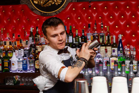 Grodno, Belarus - May 06, 2017: The bartender working in the London barのeditorial素材