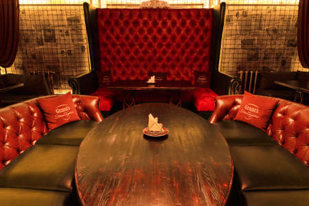 Grodno, Belarus - October 13, 2017: The interior of a vintage luxury bar Faradayのeditorial素材