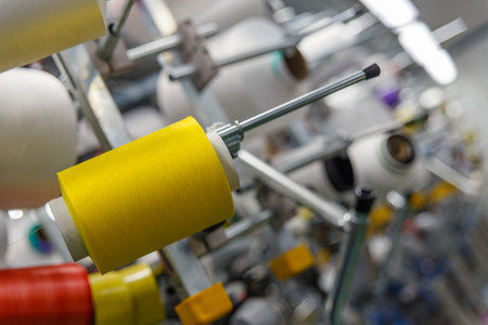 Textile industry with knitting machines in factory
