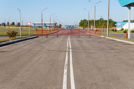 Grodno, Belarus - September 06, 2013: Automobile checkpoint across the state border. Place of border...