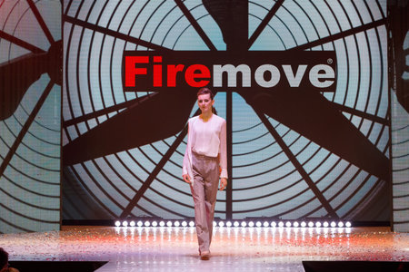 Grodno, Belarus - March 03, 2018: Model walks the runway at Firemove collection show during Grodno...