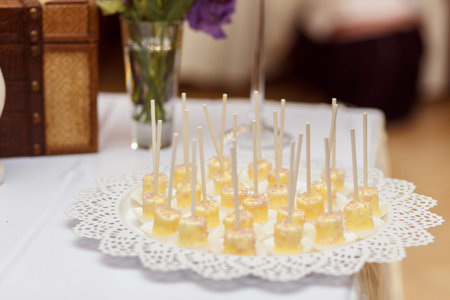 Sweet bar with cake-pops in area of wedding partyの写真素材