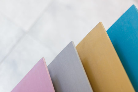Multi-colored samples of plasterboard for interior decoration in the store of building materials