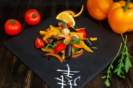 Japanese Cuisine - Seaweed Salad with Conger, pepper, tomato and arugula