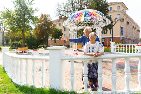 Senior couple admiring view of Neman river valleyのeditorial素材
